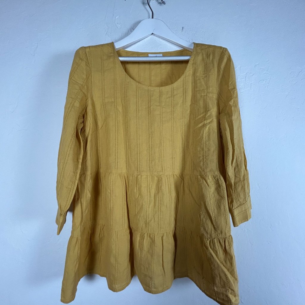 J. Jill Womens Yellow Textured Cotton 3/4 Sleeve Tiered Tunic Blouse Top Medium